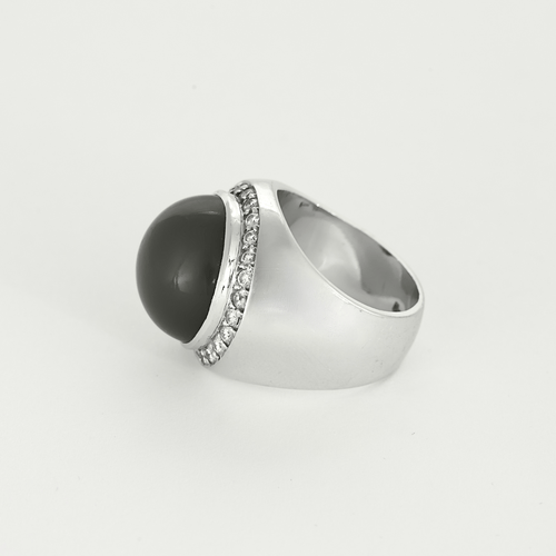 Bague 52 Bague chevalière en or gris, quartz et diamants 58 Facettes DV22972-34-52-1
