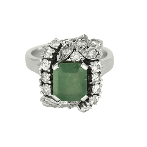 Bague 57 Bague en or gris, émeraude rectangulaire et diamants 58 Facettes DV22972-48-57-3