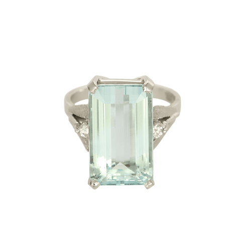 Bague 49 Bague cocktail en or gris, aigue-marine et diamants 58 Facettes DV22972-43-49-2
