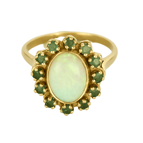 Bague 52 Bague marguerite en or jaune opale et émeraudes 58 Facettes DV27789-1
