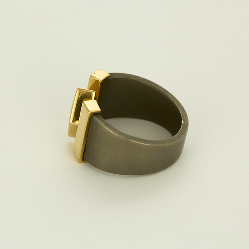 Bague 58 Bague en or jaune, titane et diamants 58 Facettes DV22498-2-58-2