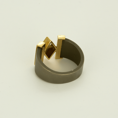 Bague 58 Bague en or jaune, titane et diamants 58 Facettes DV22498-2-58-2