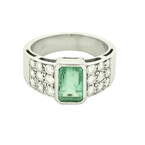 Bague 57 Bague jonc en or gris, émeraude et diamants 58 Facettes DV0302-7-57-3