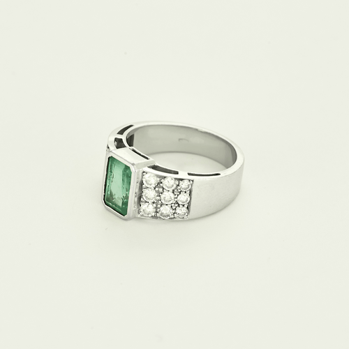 Bague 57 Bague jonc en or gris, émeraude et diamants 58 Facettes DV0302-7-57-3