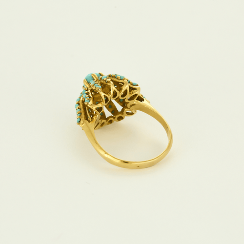 Bague 57,5 Bague en or jaune à motif de fleurs et turquoises 58 Facettes DV0013-32-575-5