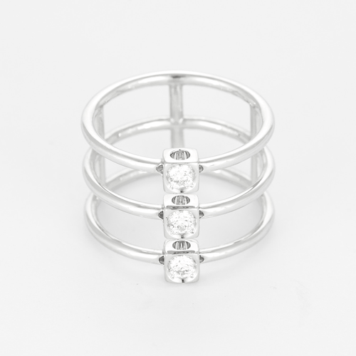52 Dinh Van - Trilogie le Cube - Bague en or gris et diamants 58 Facettes DV28241-1-52-1