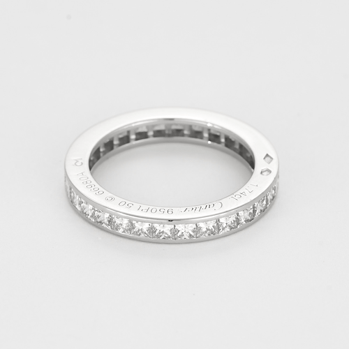 Bague 50 Cartier - Alliance en platine et diamants taille princesse. 58 Facettes DV27165-1
