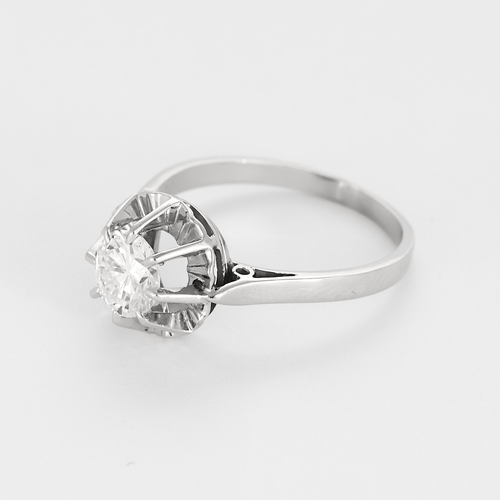 Bague 57 Bague solitaire en or gris et platine, diamant 0.90 carat environ. 58 Facettes DV0302-6-57-3