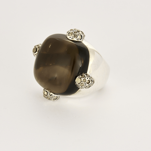 Bague 53 Pomellato - collection "Pomellato 67 - Importante bague en argent, quartz fumé et marcassites 58 Facettes DV0916-2-53-2