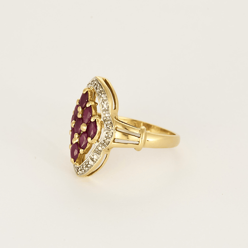 Bague 54 Bague navette or jaune rubis et diamants 58 Facettes DDV28232-1