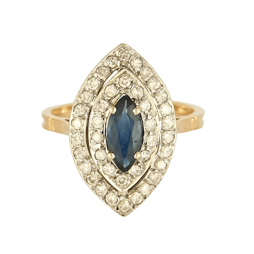 Bague 54 Bague marquise en or blanc, or jaune, saphir et diamants 58 Facettes DV27468-64-54-3