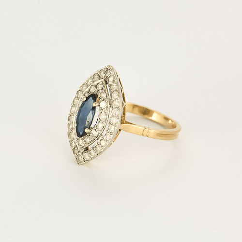 Bague 54 Bague marquise en or blanc, or jaune, saphir et diamants 58 Facettes DV27468-64-54-3