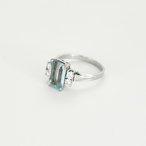 Bague 55 Bague en or gris, aigue-marine et diamants 58 Facettes DV27468-47-DV0882-1