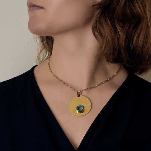Pendentif rond en or jaune et topaze 58 Facettes DV27468-74