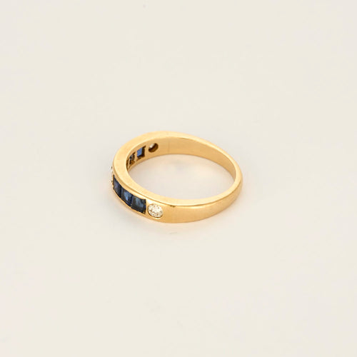 Bague 52 Alliance en or jaune, diamants et saphirs 58 Facettes DV27342-7-52-1