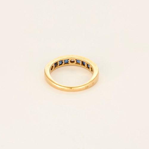 Bague 52 Alliance en or jaune, diamants et saphirs 58 Facettes DV27342-7-52-1