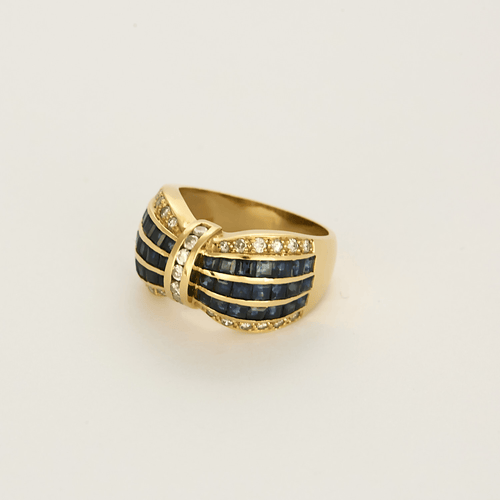 Bague 53 Bague noeud en or jaune, diamants et saphirs 58 Facettes DV26327-11-53-2