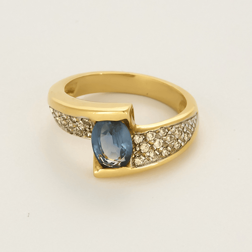 Bague 55 Bague à jonc croisé or jaune, or gris, saphir et diamants 58 Facettes DDV0463-27
