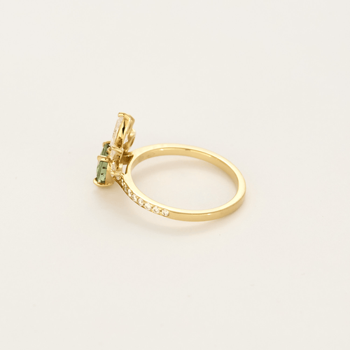 Bague 49 Gemmyo -  EverBloom Pavée - Bague or diamant et saphir vert. 58 Facettes DV28398-1