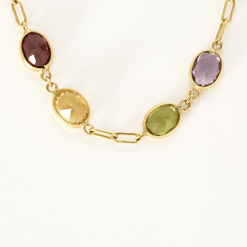 Long collier en or jaune et pierres fines de couleurs