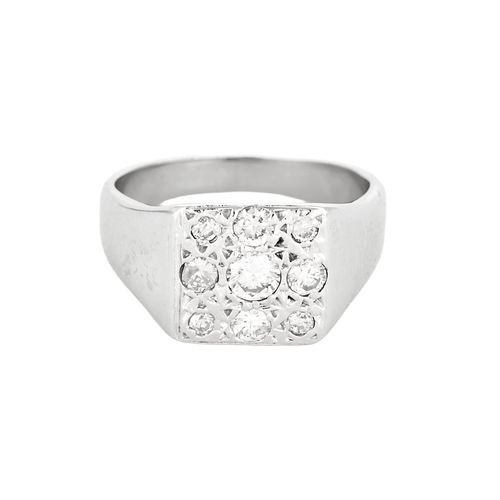 Bague 52 Elégante bague de type chevalière en or blanc et diamants 58 Facettes DV27468-68-52-1