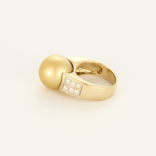 Bague 52 Bague en or jaune, or gris, diamants et perle de culture Gold 58 Facettes DV11015-1-52-1