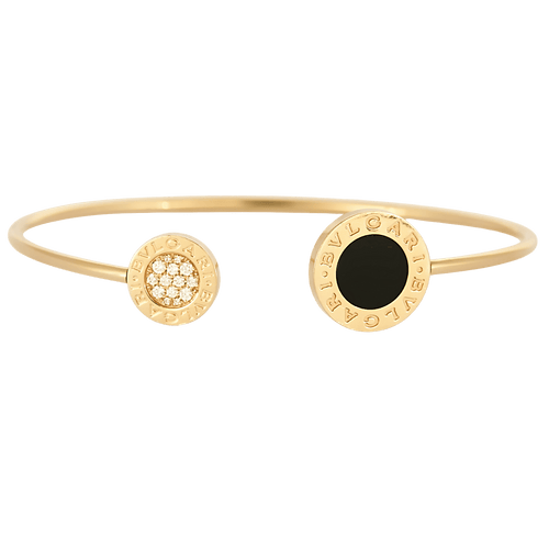 Bracelet BVLGARI - Bvlgari Bvlgari - Bracelet jonc ouvert en or jaune, onyx et diamants 58 Facettes DV27778-1