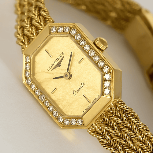 Montre Longines - Montre en or jaune et diamants à boitier octogonal à mouvement quartz 58 Facettes DV27468-6
