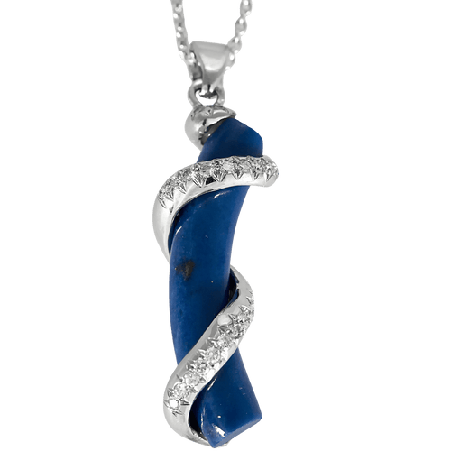Collier Chaîne et Pendentif en or gris lapis lazuli et petits diamants. 58 Facettes DV31008-1