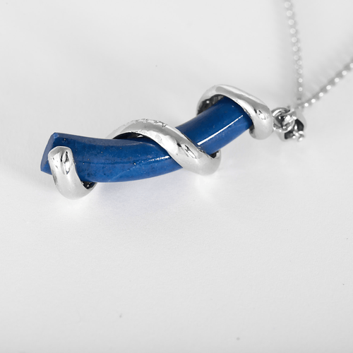 Collier Chaîne et Pendentif en or gris lapis lazuli et petits diamants. 58 Facettes DV31008-1