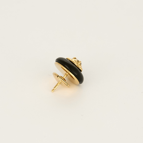 Pendentif Chanel - Camélia - Paire de boutons d'oreilles en or jaune, onyx et diamants. Vintage. 58 Facettes DV28077-3