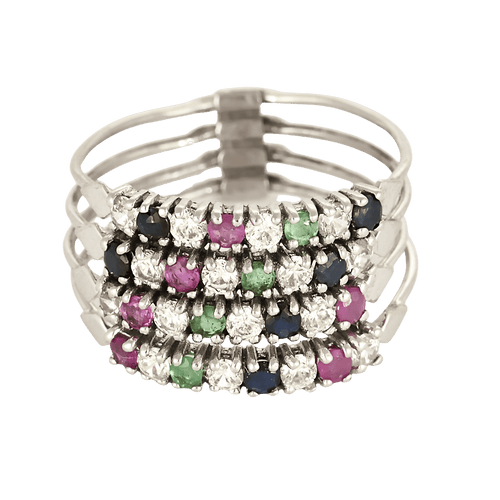 Bague 59 Bague harem en or gris 14K diamants, rubis et emeraudes 58 Facettes DV27050-2