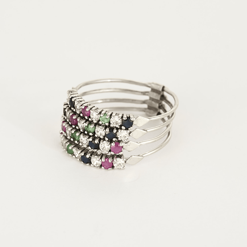 Bague 59 Bague harem en or gris 14K diamants, rubis et emeraudes 58 Facettes DV27050-2
