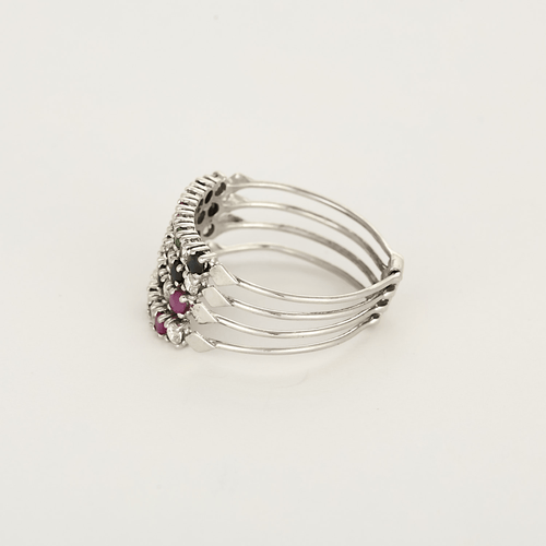 Bague 59 Bague harem en or gris 14K diamants, rubis et emeraudes 58 Facettes DV27050-2