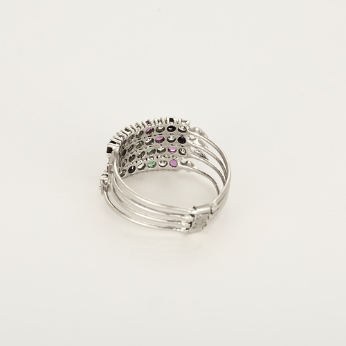 Bague 59 Bague harem en or gris 14K diamants, rubis et emeraudes 58 Facettes DV27050-2