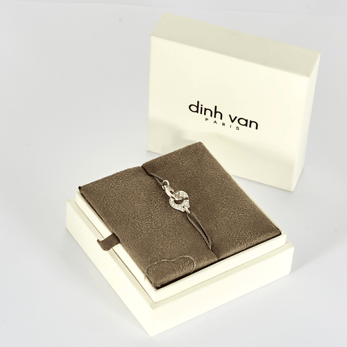 Bracelet DINH VAN - Menottes R8 - Bracelet cordon et or gris, diamants 58 Facettes DV31314-1