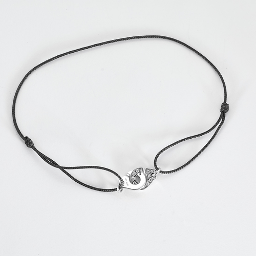 Bracelet DINH VAN - Menottes R8 - Bracelet cordon et or gris, diamants 58 Facettes DV31314-1