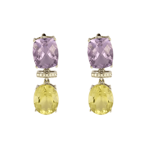 Boucles d'oreilles Paire de Boucles d'oreilles en or gris améthystes et quartz lemon 58 Facettes DV16843-15