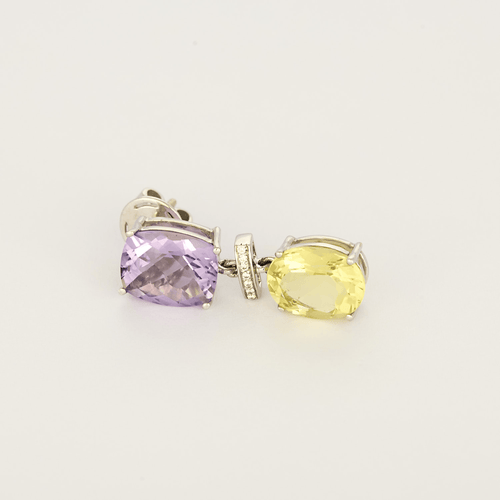 Boucles d'oreilles Paire de Boucles d'oreilles en or gris améthystes et quartz lemon 58 Facettes DV16843-15