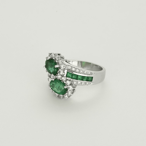 Bague 54 Bague "Toi et Moi" en or gris, diamants et émeraudes 58 Facettes DV26327-13-54-3