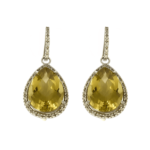 Boucles d'oreilles Paire de Pendants d'oreilles en or gris, quartz lemon et diamants 58 Facettes DV16843-14