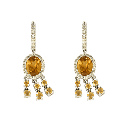 Boucles d'oreilles Paire de Pendants d'Oreilles en or 14K, citrine et diamants 58 Facettes DV16843-22