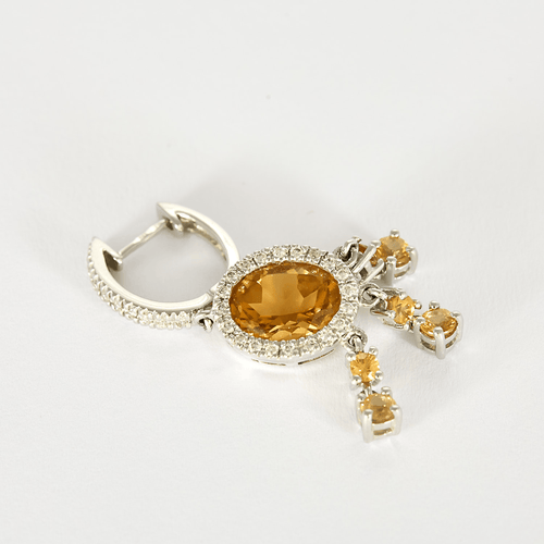 Boucles d'oreilles Paire de Pendants d'Oreilles en or 14K, citrine et diamants 58 Facettes DV16843-22