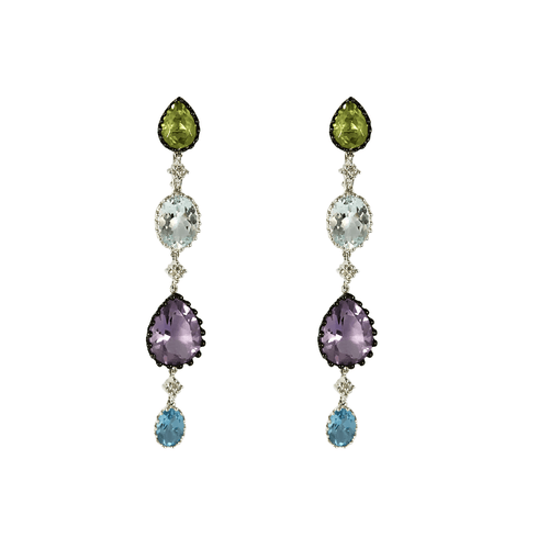 Boucles d'oreilles Boucles d'oreilles pendantes en or blanc, diamant, améthyste, topazes, péridot, améthyste 58 Facettes DV16843-25