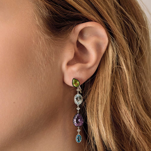 Boucles d'oreilles Boucles d'oreilles pendantes en or blanc, diamant, améthyste, topazes, péridot, améthyste 58 Facettes DV16843-25