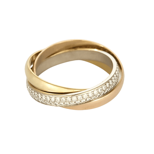 Bague 54 CARTIER -  Trinity, petit modèle, semi-pavée - Bague trois ors et diamants 58 Facettes DV16843-8