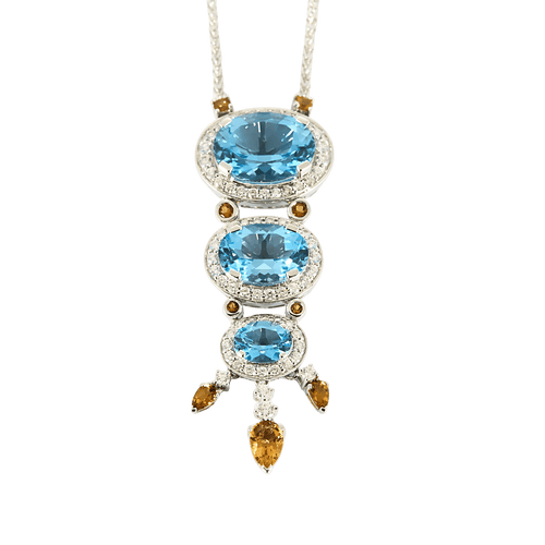 Collier Collier en or gris, diamants et topazes bleues, citrines 58 Facettes DV16843-11