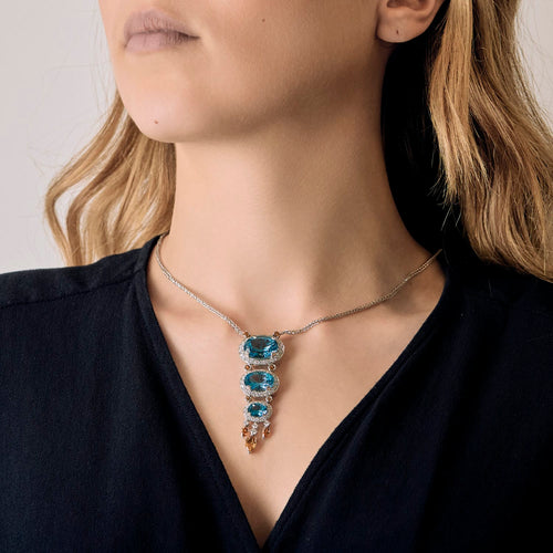 Collier Collier en or gris, diamants et topazes bleues, citrines 58 Facettes DV16843-11
