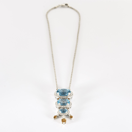 Collier Collier en or gris, diamants et topazes bleues, citrines 58 Facettes DV16843-11