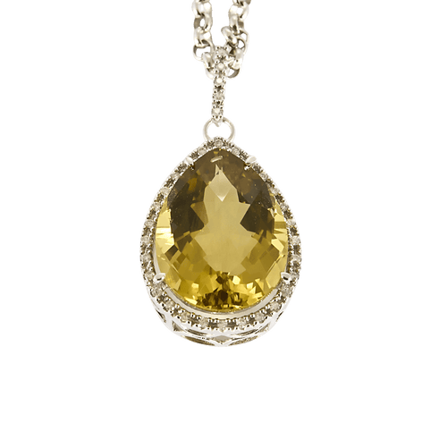 Collier Collier et pendentif en or gris 14K, quartz lemon et diamants 58 Facettes DV16843-3